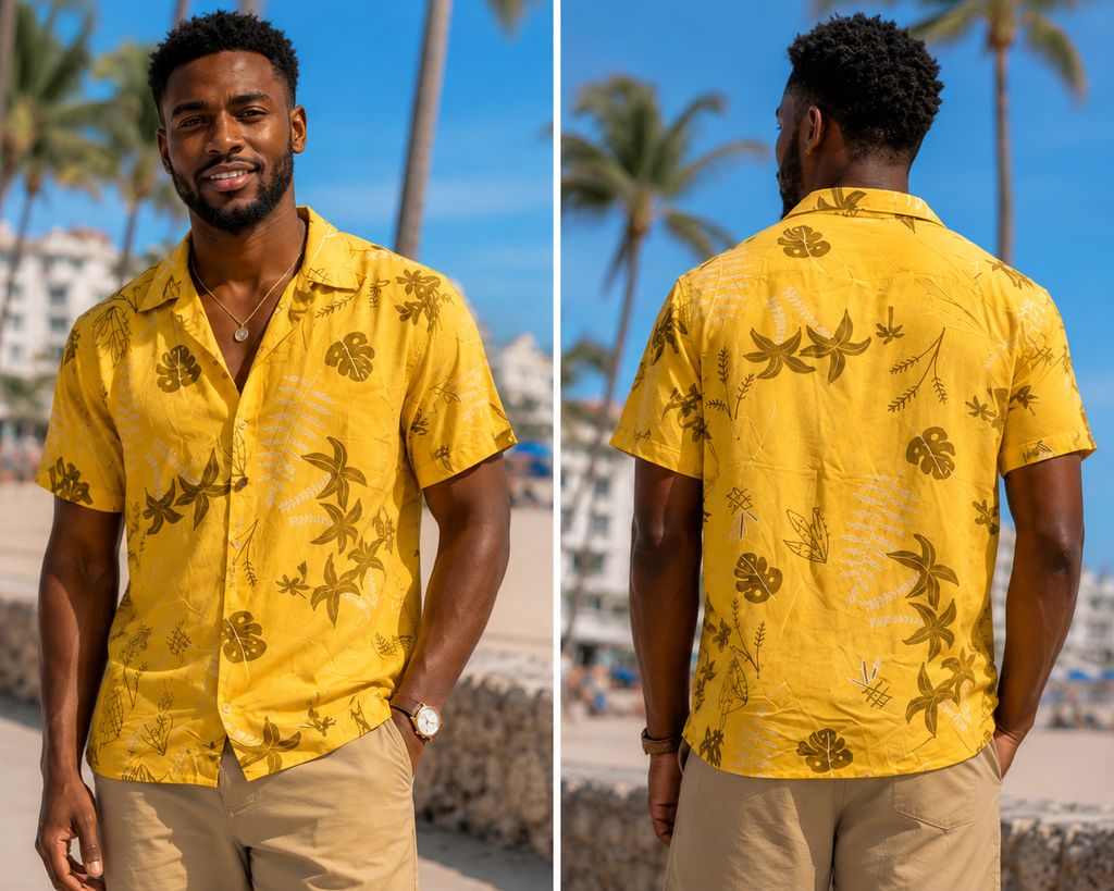 Men’s Tropical Summer Button-Down Shirt – Lightweight Vacation Fit