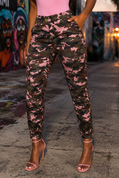 Rose Camo Cargo Pants – Pink Streetwear Utility Fit
