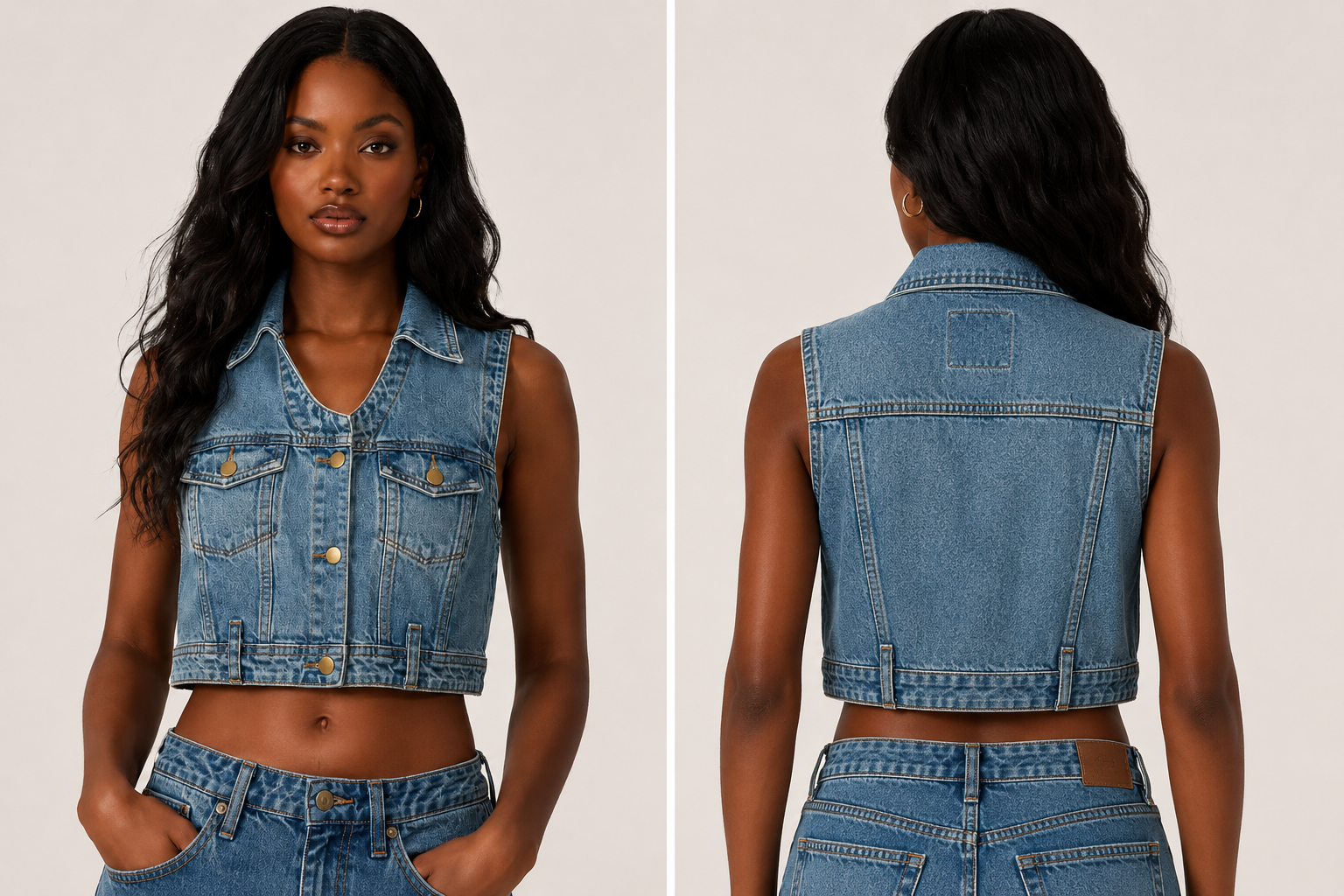 ✨ “Denim Authority Vest Duo” – Black & Blue Jean Vests