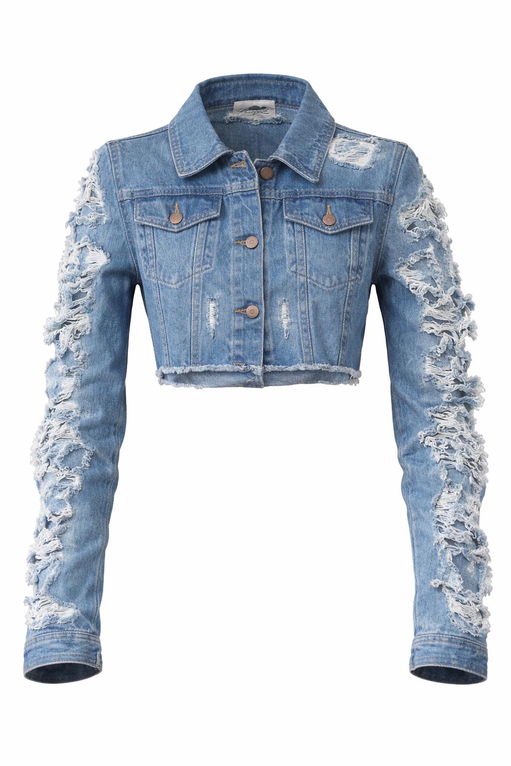 Distressed Cropped Denim Jacket