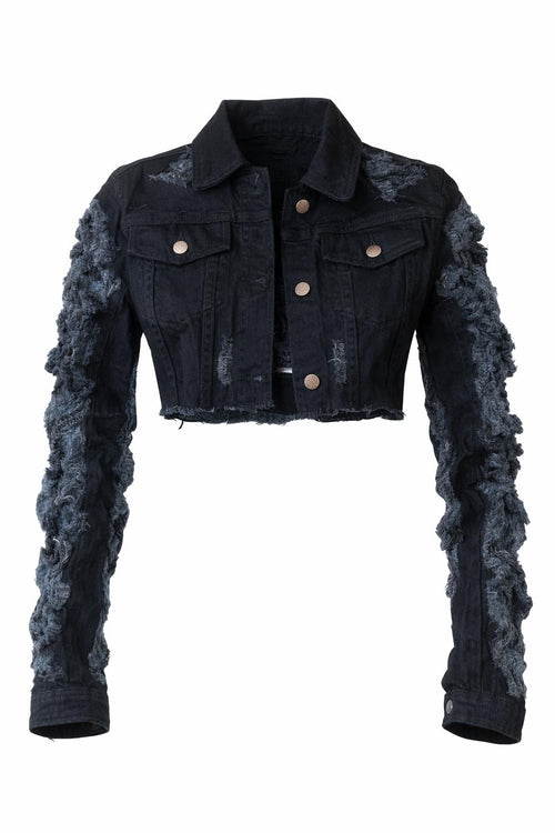 Distressed Cropped Denim Jacket